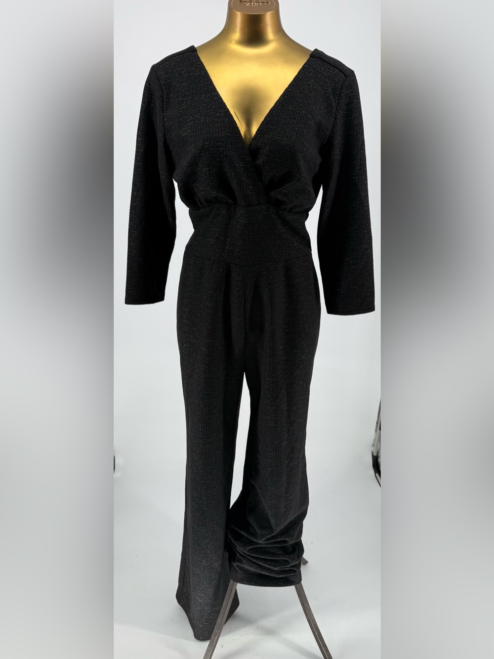 NWT Unique Vintage Black Marled Metallic Long Sleeve Jumpsuit
 Size L 10/12